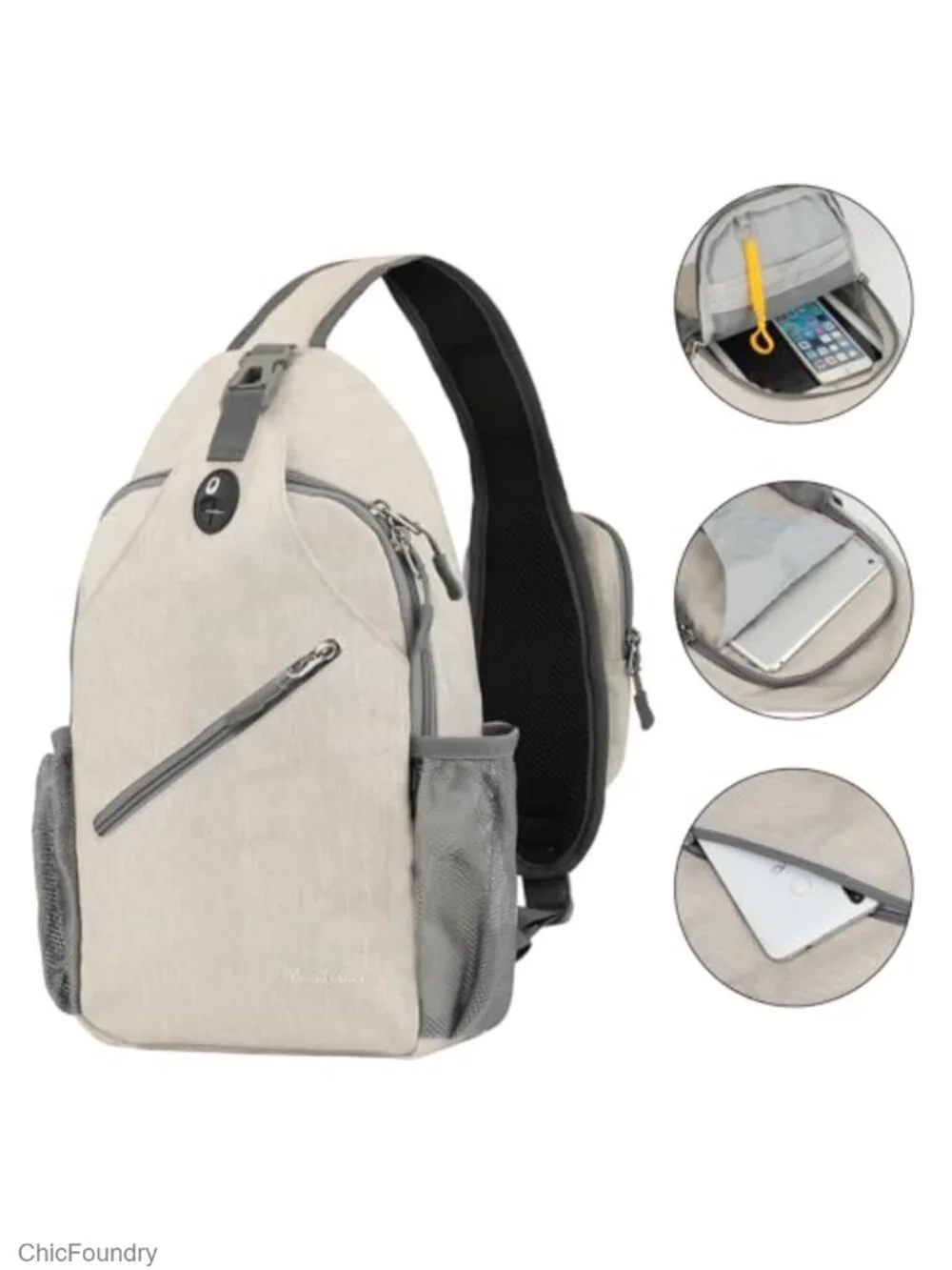 Lightweight Reversible Crossbody Sling Chest Daypack with Water Bottle Holders